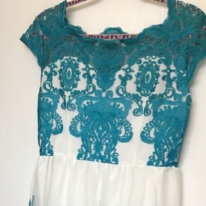 White/Turquoise knee length dress